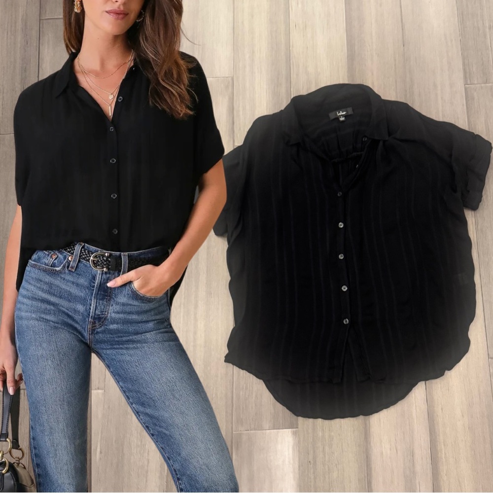 Lulus Black Everlee Black Striped Button Down Shirt | Size Small